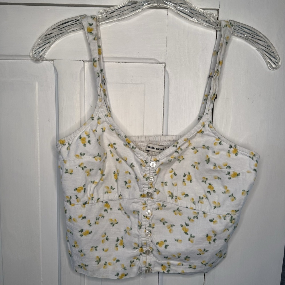 Abercrombie & Fitch Size Small White Yellow Lemon Print Bandeau Crop Tank Top